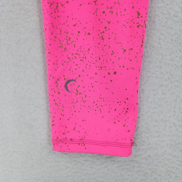 Zyia Pants Womens 6 8 Pink Gold Splatter Leggings Crop Mid Rise Athletic Running - Picture 10 of 11